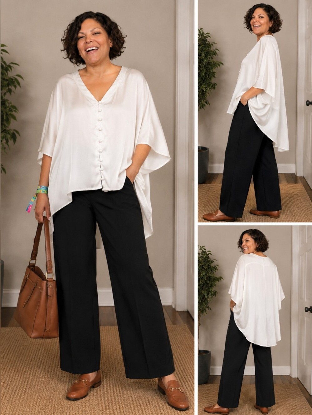 Ashley Stewart Ivory V-Neck Button-Front Hi-Low Tunic